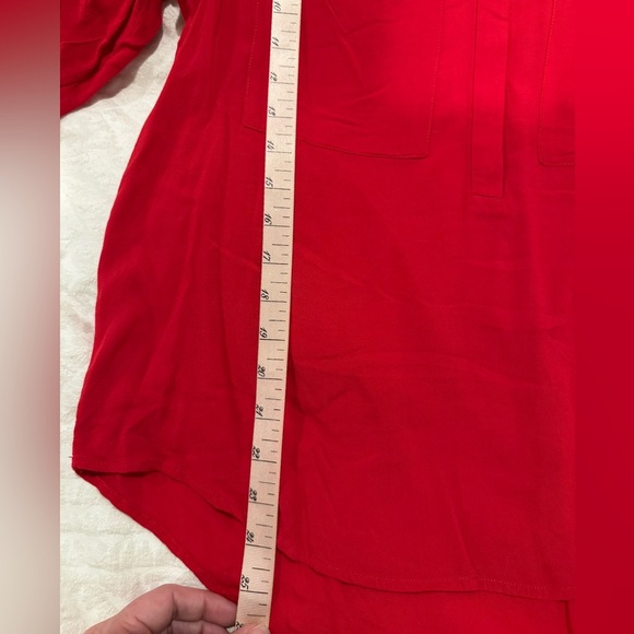 Anthropologie Maeve Popover Shirt Red Roll Tab Sleeve Scoop Pockets - Picture 8 of 8